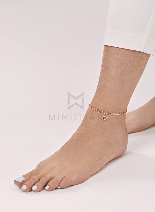 MINUTIAE Rose Gold Plated Anklet Evil Eye Nazariya With Crystal Diamond Turquoise Painjan Payal For Women and Girls - Image 5