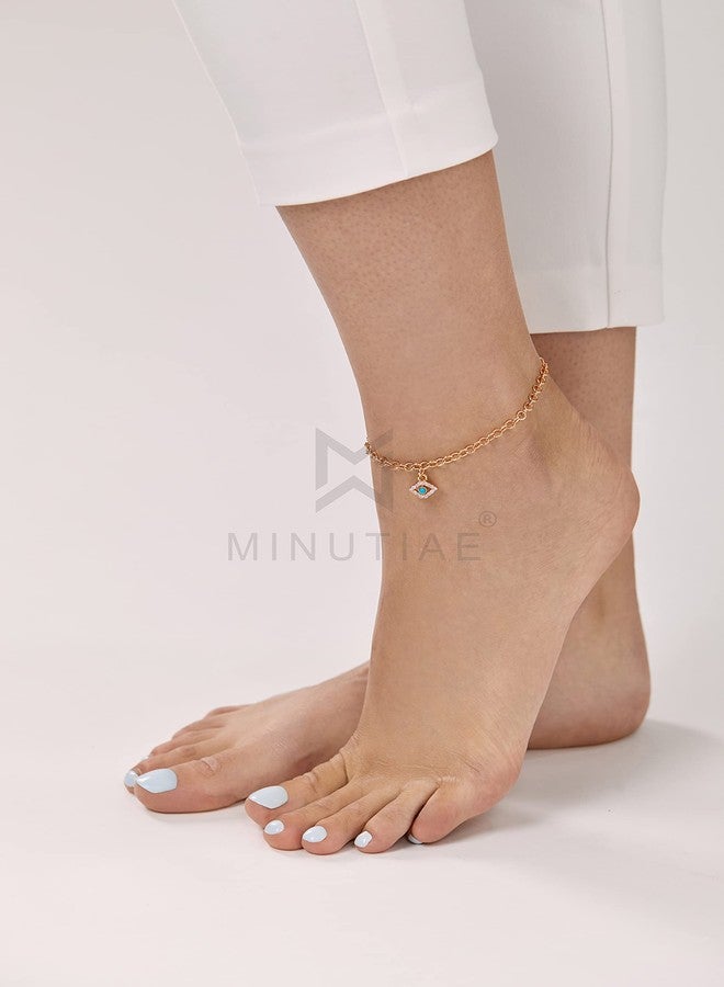 MINUTIAE Rose Gold Plated Anklet Evil Eye Nazariya With Crystal Diamond Turquoise Painjan Payal For Women and Girls - Image 3
