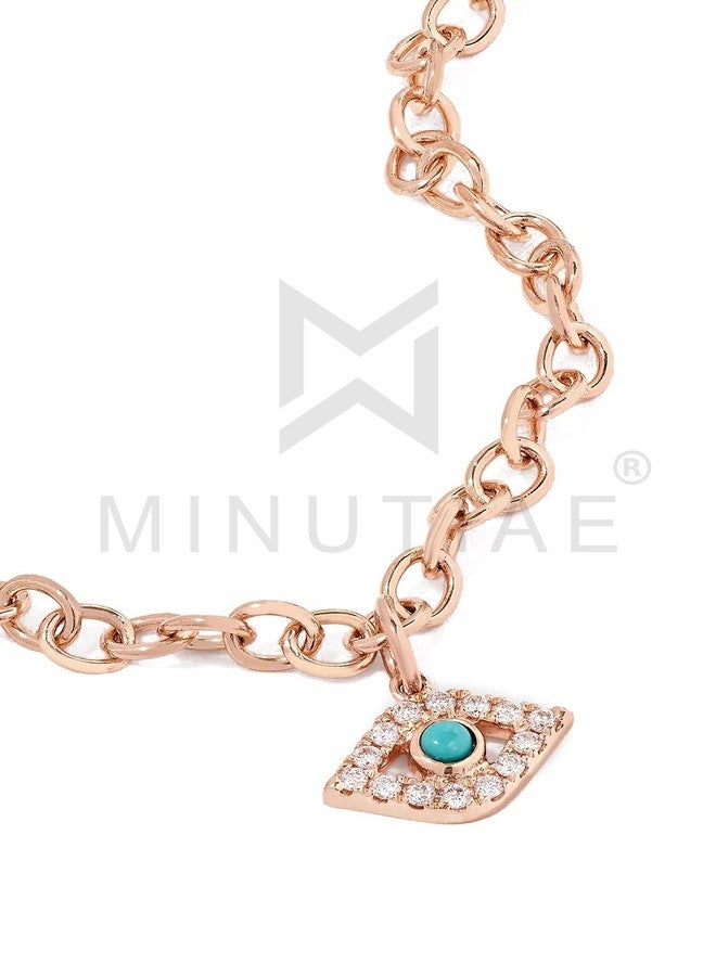 MINUTIAE Rose Gold Plated Anklet Evil Eye Nazariya With Crystal Diamond Turquoise Painjan Payal For Women and Girls - Image 2
