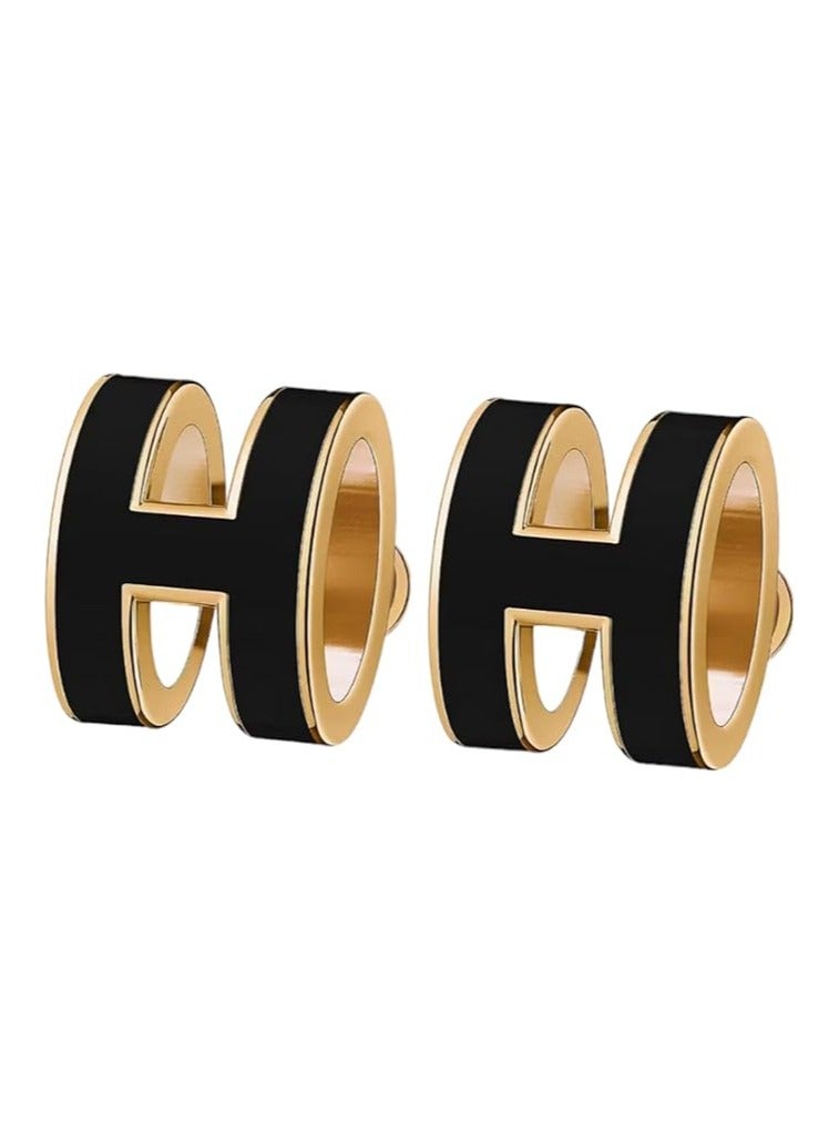 بونكا أقراط أذن ملونة على شكل حرف H للنساء من بونكا (أسود) - Image 2