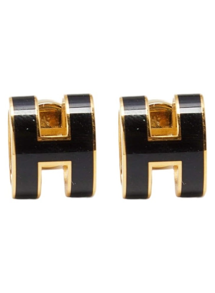 بونكا أقراط أذن ملونة على شكل حرف H للنساء من بونكا (أسود) - Image 3