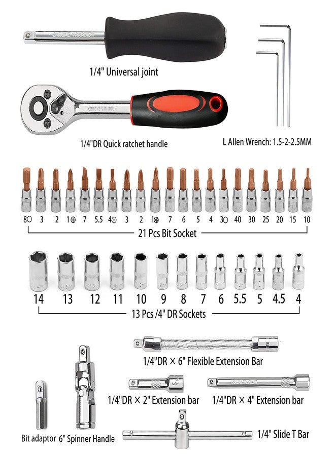 CUNHUY 46 PCS Socket Wrench Set, Mechanic Tool Kit Quick-release Ratchet, 1/4" Drive Bit Metric Combination Tools for Auto Repairing & Household with Storage Case - Image 3