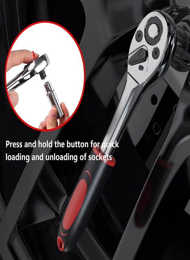 CUNHUY 46 PCS Socket Wrench Set, Mechanic Tool Kit Quick-release Ratchet, 1/4" Drive Bit Metric Combination Tools for Auto Repairing & Household with Storage Case - Image 2