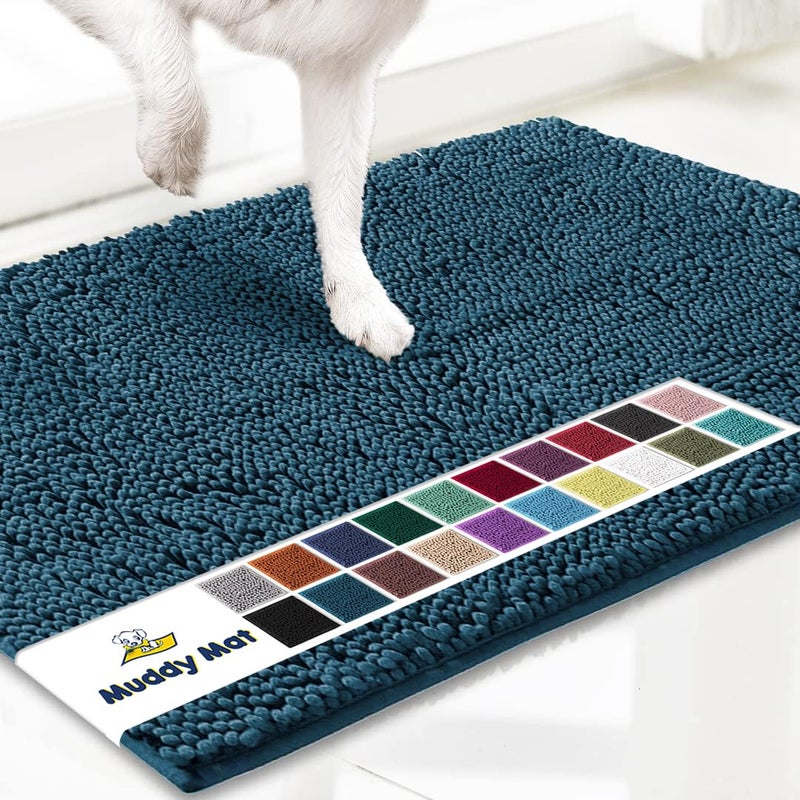 Muddy MatÂ® Shown on TVâ€“Super Absorbent Microfiber Dog Door Mat for Muddy Paws, Non-Slip Washable Pet Rug, Quick Dry Chenille Entryway Carpet, Machine Washable Indoor Outdoor matâ€“Atlantic Blue 30"x19" - Image 1