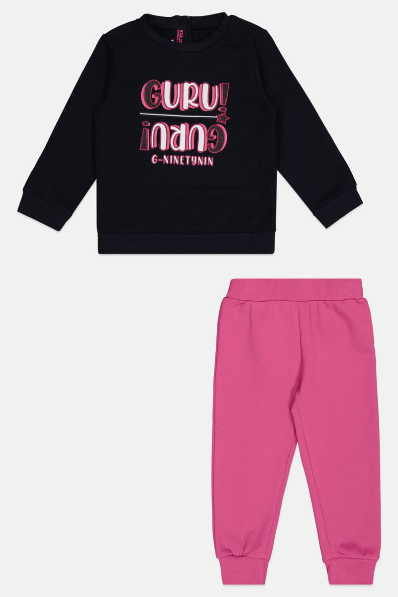 guru G99 By Guru Toddlers Girl 2 Pieces Brand Logo Sweatshirt With Bottom Set, Multicolor - Image 3