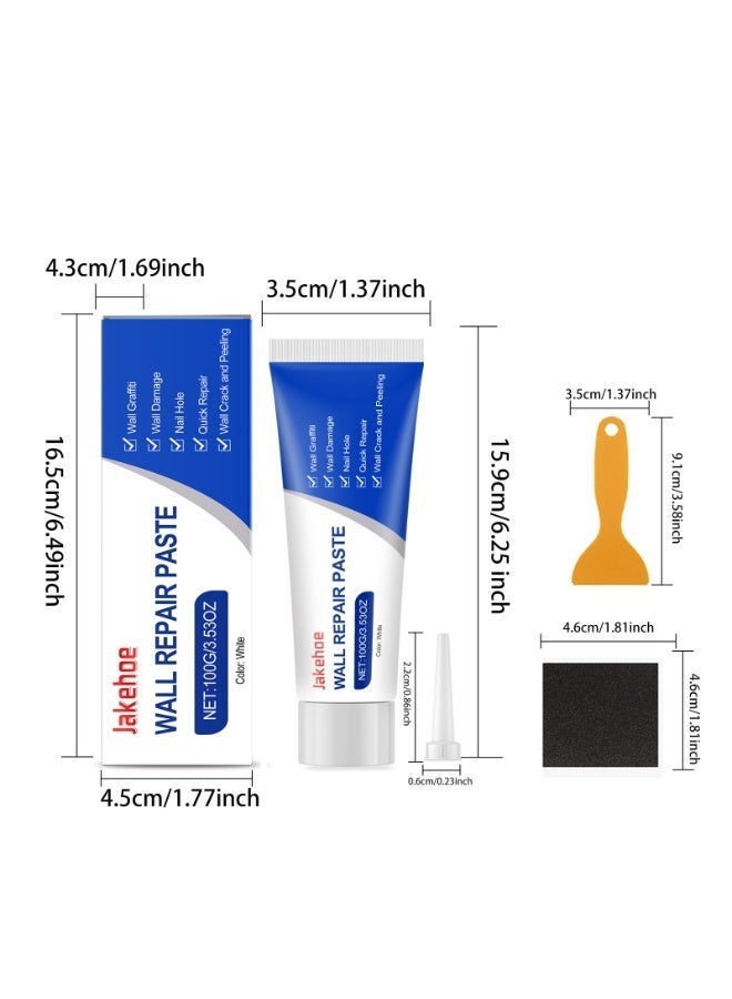 Jakehoe White Wall Repair Paste, Drywall Patch & Repair Kit with Scraper & Sandpaper, Quick Fix for Holes, Cracks, Graffiti & Peeling Paint, 100g - Image 5
