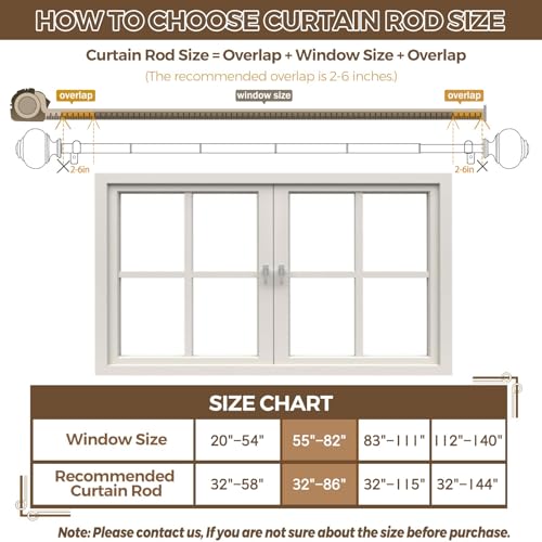 USFOOK Curtain Rods for Windows 48 to 84 Inch, USFOOK 7/8 inch Luxury Gold Curtain Rod 32 to 86 Inch, Telescoping Splicing Drapery Rods with Decorative Translucent Finials - Image 5