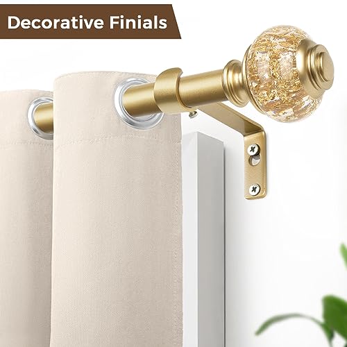 USFOOK Curtain Rods for Windows 48 to 84 Inch, USFOOK 7/8 inch Luxury Gold Curtain Rod 32 to 86 Inch, Telescoping Splicing Drapery Rods with Decorative Translucent Finials - Image 4