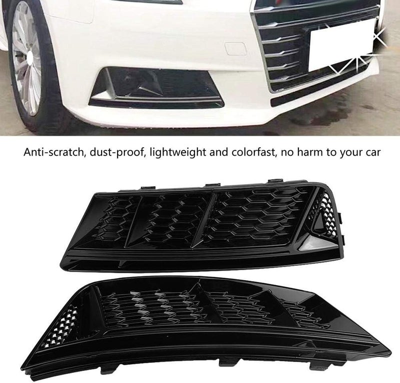 ويوبلز شبكات مصابيح الضباب، قطعتان، بتصميم S4، شبكات مصابيح الضباب الأمامية السوداء اللامعة لسيارة A4 B9 موديل 2017-2018 - Image 4