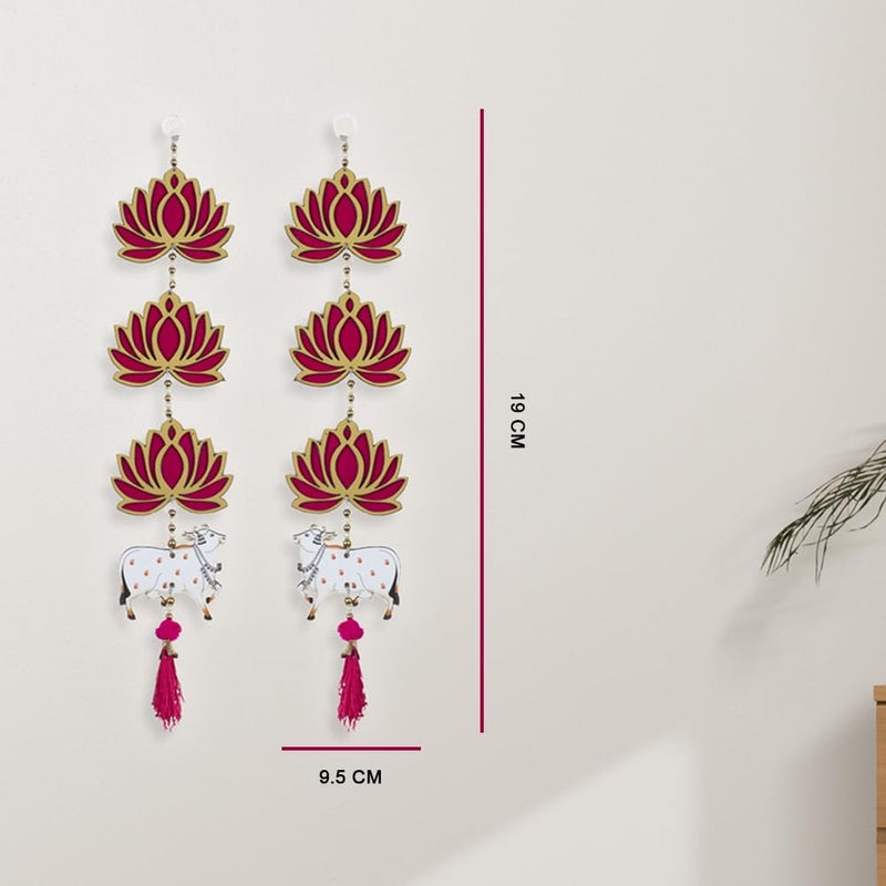 Kaameri Bazaar Kaameri Bazzar Lotus with Cow & Jhumki Style Hanging for Ganpati Decor and Diwali Decoration | MDF Floral Wall Hangings for Temple or Pooja Room, Door | Pack of 2 - Image 3