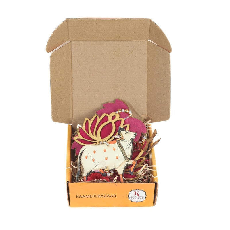 Kaameri Bazaar Kaameri Bazzar Lotus with Cow & Jhumki Style Hanging for Ganpati Decor and Diwali Decoration | MDF Floral Wall Hangings for Temple or Pooja Room, Door | Pack of 2 - Image 4