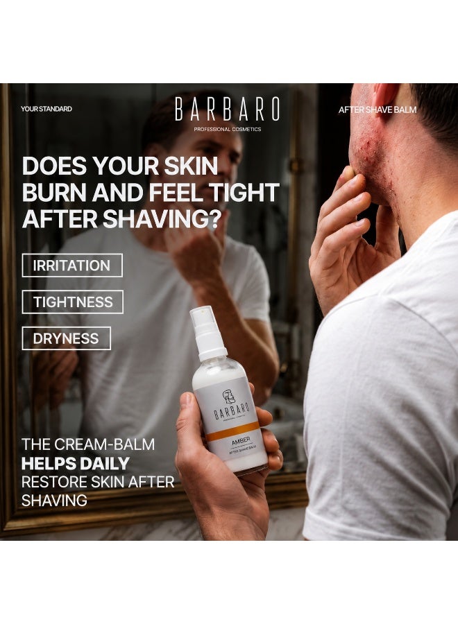 BARBARO After Shave Balm for Men – Instant Soothing & Redness Relief, Barber-Grade Post Shave Care, Amber Scent, 100 ml - Image 2