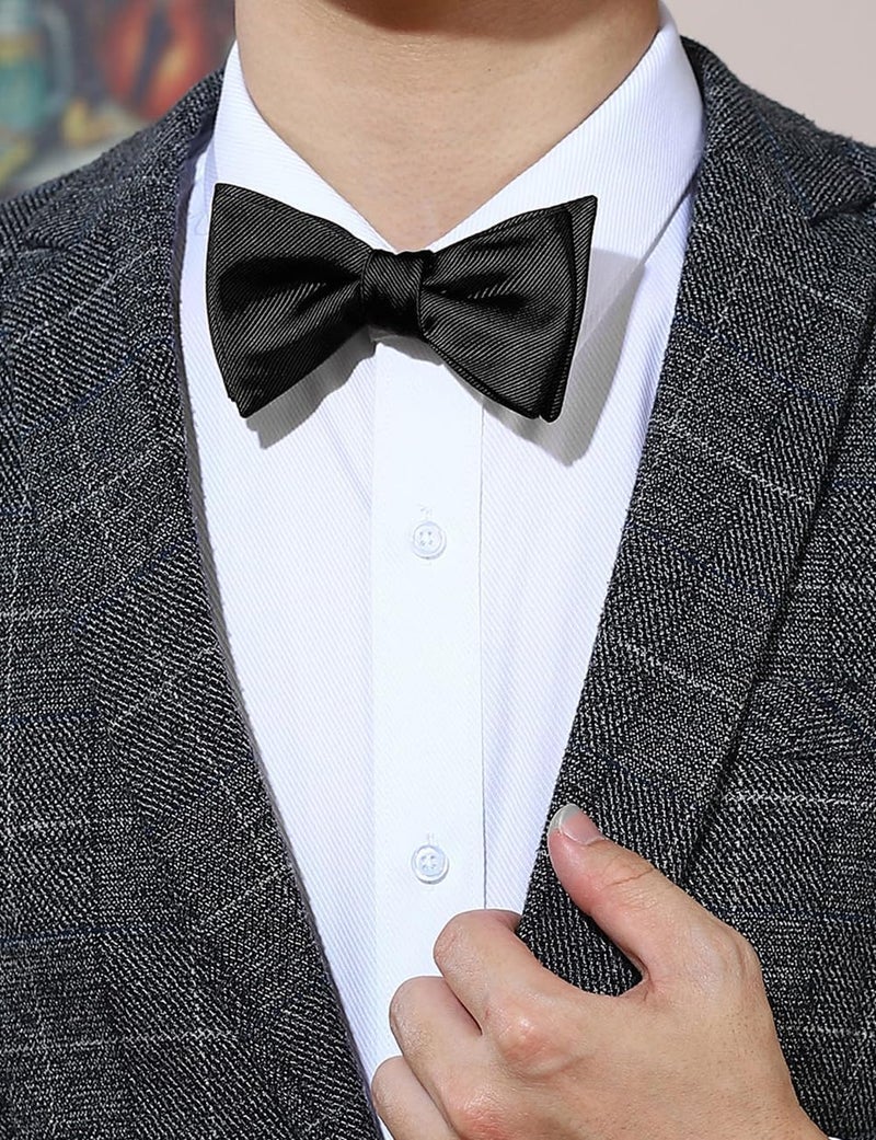 pensee Mens Solid Bowtie Woven Self Tie Bow Ties Tuxedo & Wedding Bowties - Image 2