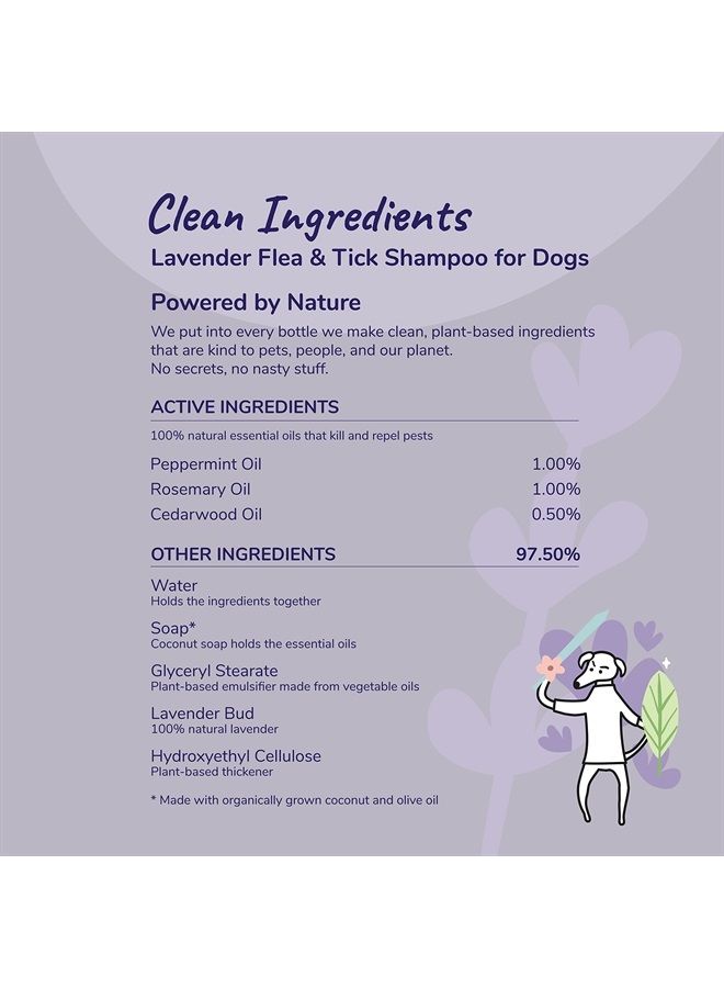 Kin+Kind Flea and Tick Shampoo for Dogs Veterinary Formula - Plant Powered, Safe and Effective Dog Shampoo with Coconut and Olive Oil - Lavender Scent - Prevent Fleas and Ticks - Made in USA 12 fl oz