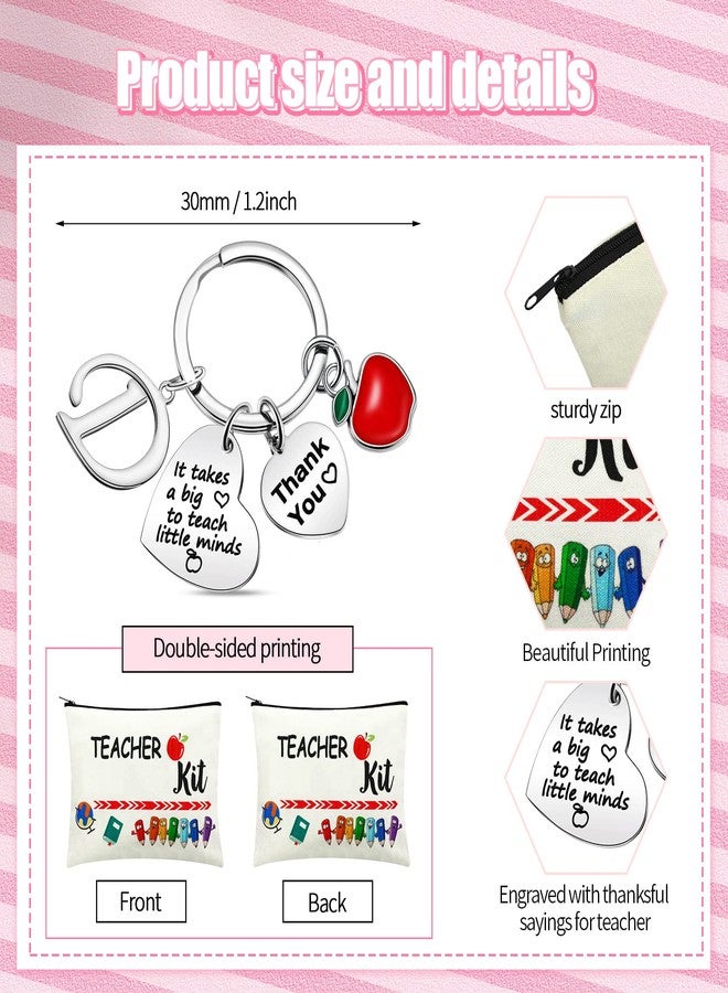 MTLEE 2 Pcs Christmas Teacher Appreciation Gift Women Teacher Kit Present Women Makeup Pouch Cosmetic Bag Thank You Keychain (D Shape) - Image 5
