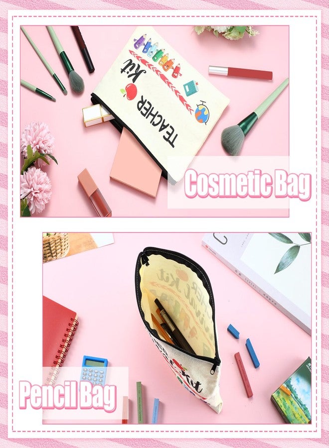 MTLEE 2 Pcs Christmas Teacher Appreciation Gift Women Teacher Kit Present Women Makeup Pouch Cosmetic Bag Thank You Keychain (D Shape) - Image 4