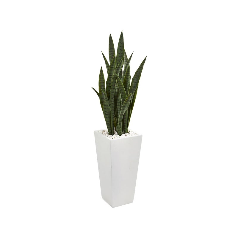 Nearly Natural 4 Sansevieria Artificial White Tower Planter Silk Plants Green