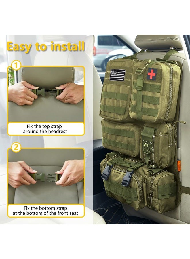 Jimikay Universal Tactical Seat ​Back Organizer Vehicle Molle Panel Organizer Storage Bag with 5 Detachable Molle Pouch for All Vehicel Such as Jeep,Truck,SUV, Car, Ford,Chevy etc (A Model-Military Green) - Image 4
