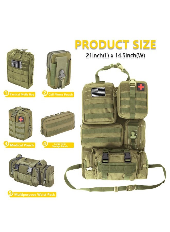 Jimikay Universal Tactical Seat ​Back Organizer Vehicle Molle Panel Organizer Storage Bag with 5 Detachable Molle Pouch for All Vehicel Such as Jeep,Truck,SUV, Car, Ford,Chevy etc (A Model-Military Green) - Image 2