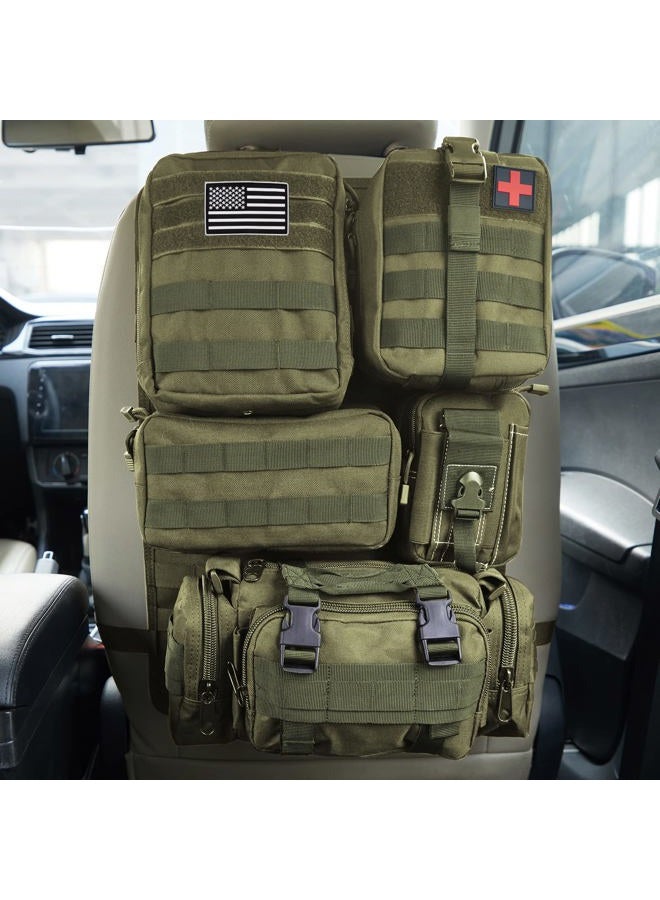 Jimikay Universal Tactical Seat ​Back Organizer Vehicle Molle Panel Organizer Storage Bag with 5 Detachable Molle Pouch for All Vehicel Such as Jeep,Truck,SUV, Car, Ford,Chevy etc (A Model-Military Green) - Image 1