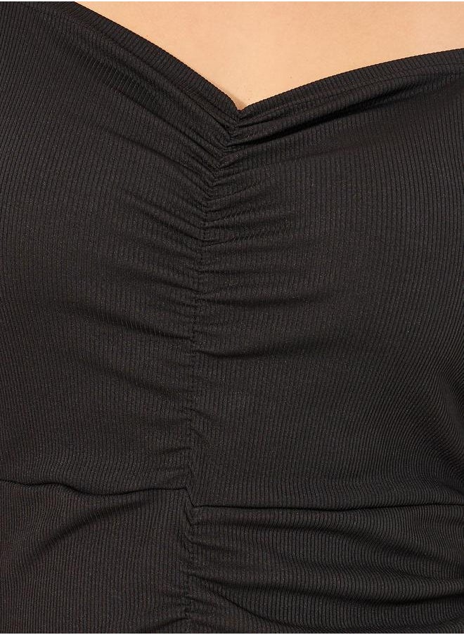Styli - Plus Size Solid Ruched Detail Sheath Knee Length Dress - Image 1
