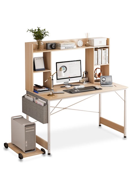 Computer Desk with Storage Bag, Study Desk With Bookshelf layer,  Home Office Desks With CPU stand, Writing Study Desk for Bedroom