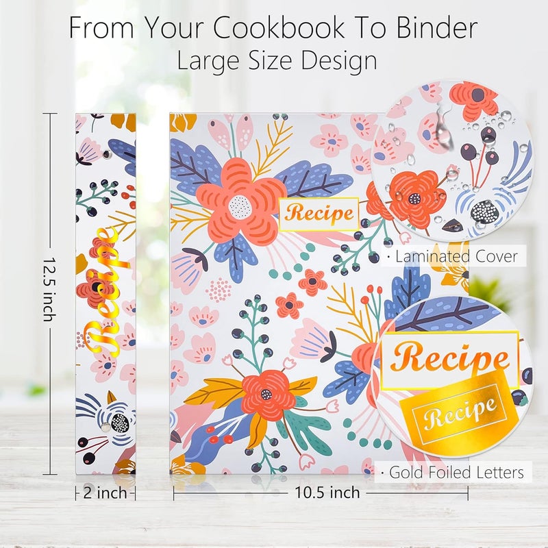 Relaehih 3 Ring Recipe Binder 8.5" x 11" Recipe Book Recipe Binder Kit with 60 Printed Recipe Cards 4'' x 6'', 8 Category Dividers to Write in Your Recipes, Unique Gifts for Women (White) - Image 2