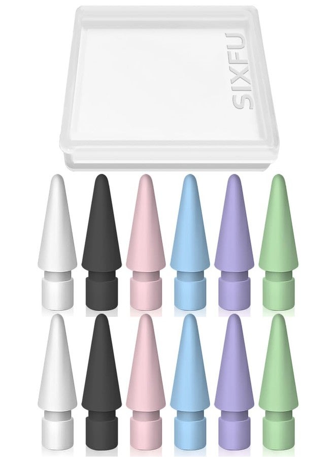 SIXFU 12 PCS Tips for Apple Pencil tip, Apple Pen Tips Compatible with iPad Pencil Tip Nib with Cover Case for Apple Pencil Pro/USB-C/ 1st Gen/ 2nd Generation iPencil(White,Black,Pink,Blue,Purple,Green) - Image 1