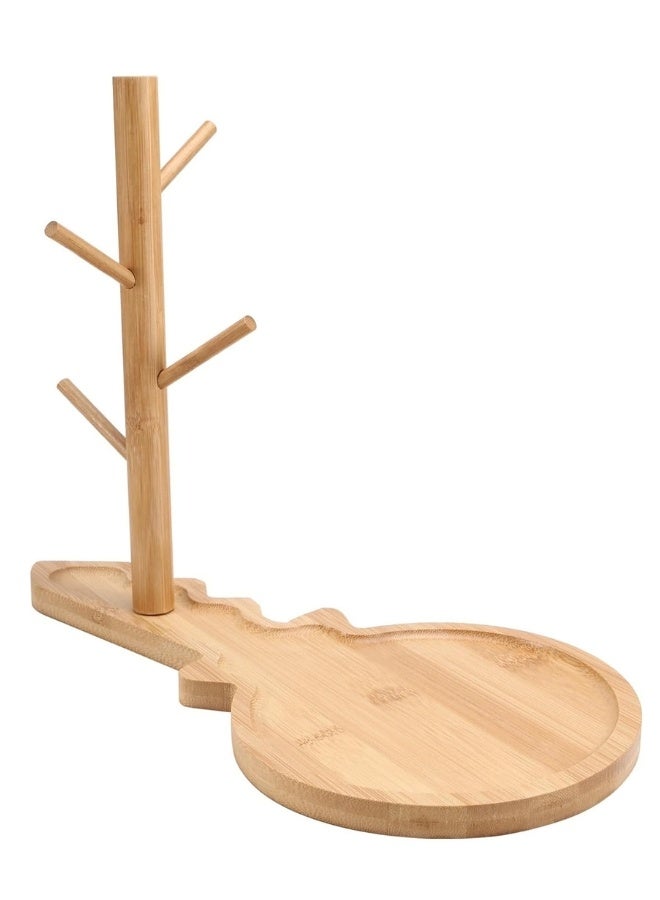 Happy Home Key-Shaped Bamboo Mug Holder - Stylish Mug Drying Rack with Stable Base and 4 Hooks for Hanging Mugs or Glasses - Modern Decor Design for Kitchen or Office - Image 3