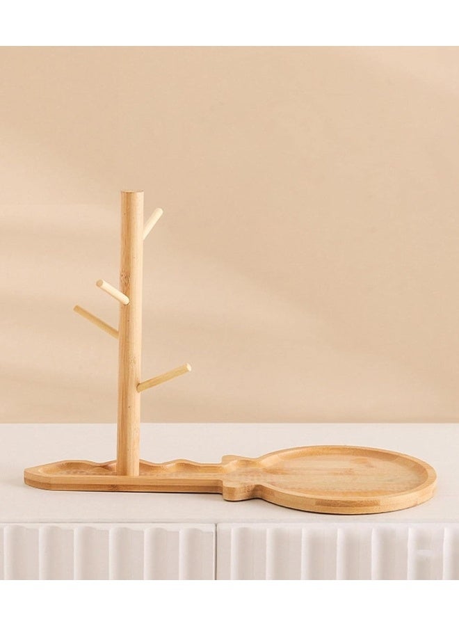 Happy Home Key-Shaped Bamboo Mug Holder - Stylish Mug Drying Rack with Stable Base and 4 Hooks for Hanging Mugs or Glasses - Modern Decor Design for Kitchen or Office - Image 2