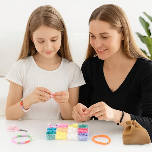 Ambitieux DIY Bracelet Making Kit for Girls – 12 Types Colorful Beads with Charms, Elastic Thread, Earrings, Clasps & Rings – Jewellery Craft Kit for Kids, Birthday Return Gift, Rakhi Special Set for 2 3 4 5 6 7 8 9 10 years (Plain Clay) - Image 3