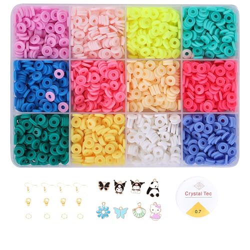Ambitieux DIY Bracelet Making Kit for Girls – 12 Types Colorful Beads with Charms, Elastic Thread, Earrings, Clasps & Rings – Jewellery Craft Kit for Kids, Birthday Return Gift, Rakhi Special Set for 2 3 4 5 6 7 8 9 10 years (Plain Clay) - Image 1