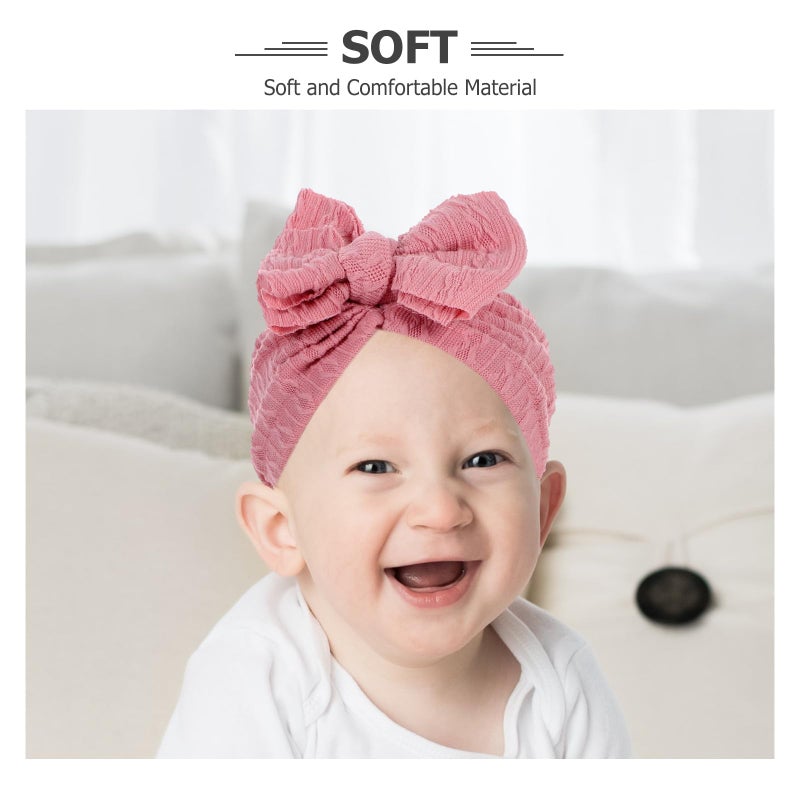 Soft Beanies Caps With Knotted Big Bows Newborn Baby Headwraps Pink 2Pcs - Image 4