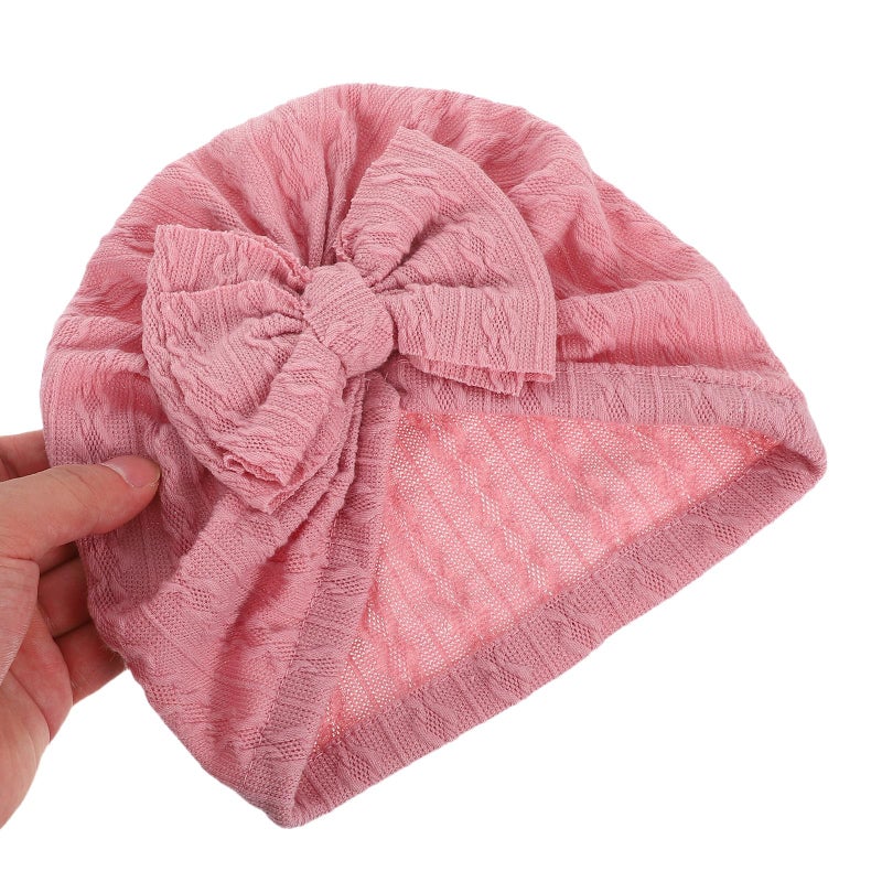 Soft Beanies Caps With Knotted Big Bows Newborn Baby Headwraps Pink 2Pcs - Image 5