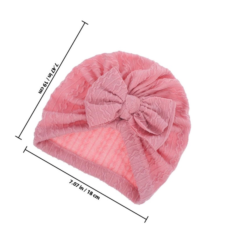 Soft Beanies Caps With Knotted Big Bows Newborn Baby Headwraps Pink 2Pcs - Image 3