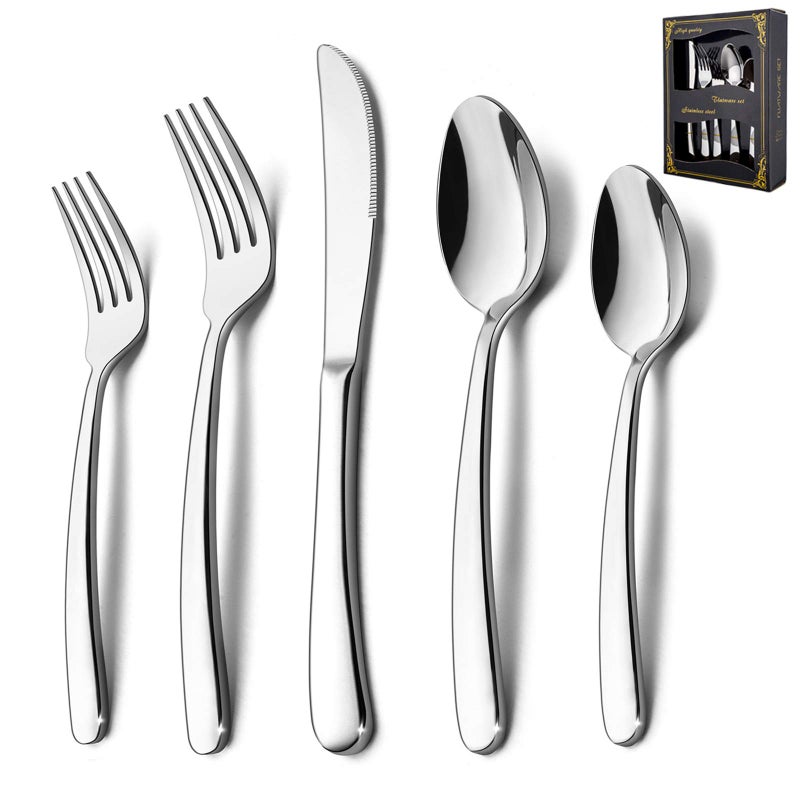 20Piece Heavy Duty Silverware Set HaWare Stainless Steel Solid Flatware Cutlery for 4 Modern  Elegant Design for HomeRestaurantWedding Mirror Polished and Dishwasher Safe