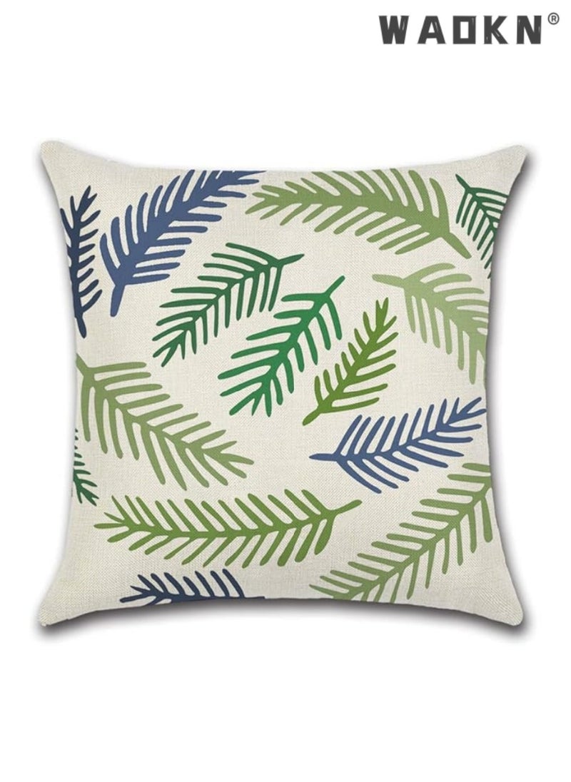WAOKN Enhanced Decorative Throw Pillow Covers Set， A Quartet of 18x18 Inches (45cm x 45cm) Linen Square Cushion Covers, Embellished with Plant Motifs - Ideal for Accentuating Your Living Room, Sofa, Couch, and Bed with a Naturalistic and Stylish Touch.  - Image 3