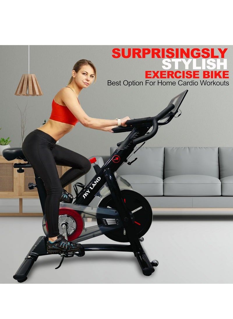 Sky Land Smart Exercise Bike With Silent Belt Drive System| Fully Adjustable Cycling Bike With Bluetooth, App Connectivity For Home Cardio Workout Fitness, Black  - Image 2