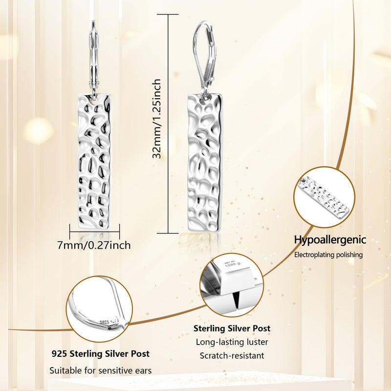 ALEXCRAFT 925 Sterling Silver Dangle Drop Earrings for Women, Hypoallergenic Lightweight Trendy Sterling Silver French Hook Leverback Earrings Long Hammer Bar Drop Earing for Women Statement Jewelry - Image 3