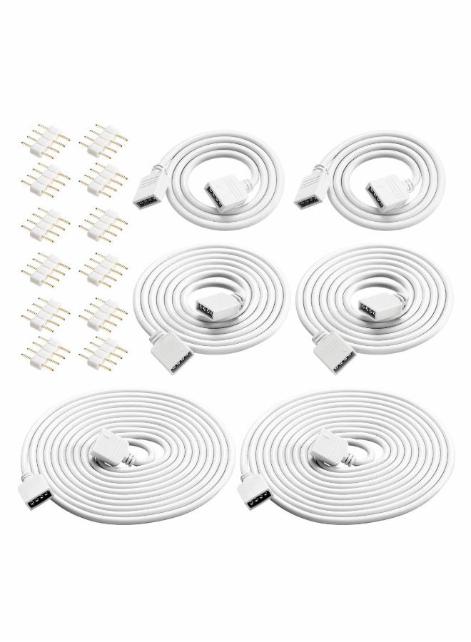 6 Pieces 4 Pin RGB Extension Cable LED Strip Connector Cord Wire Solderless Strip Jumper Cables Kit with 12 Pieces Pin Connector for 5050 3528 RGB LED Strip Light (White,1.6 FT, 3.3 FT, 6.6 FT)  - Image 1