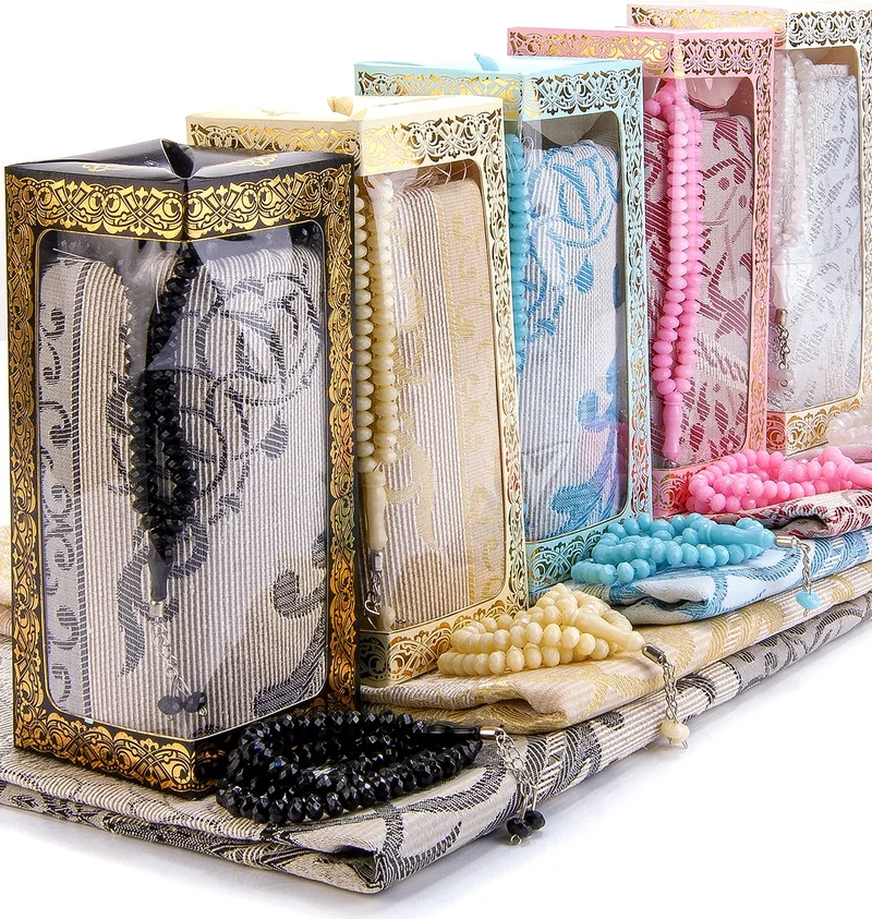 İhvan Ihvan Special Gift Boxed Prayer Mat and Rosary Set Blue