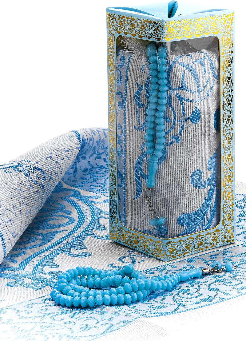 İhvan Ihvan Special Gift Boxed Prayer Mat and Rosary Set Blue