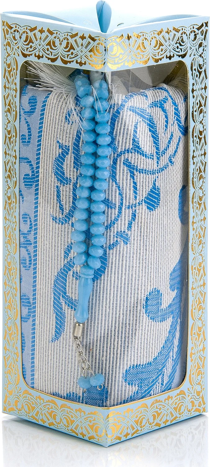 İhvan Ihvan Special Gift Boxed Prayer Mat and Rosary Set Blue