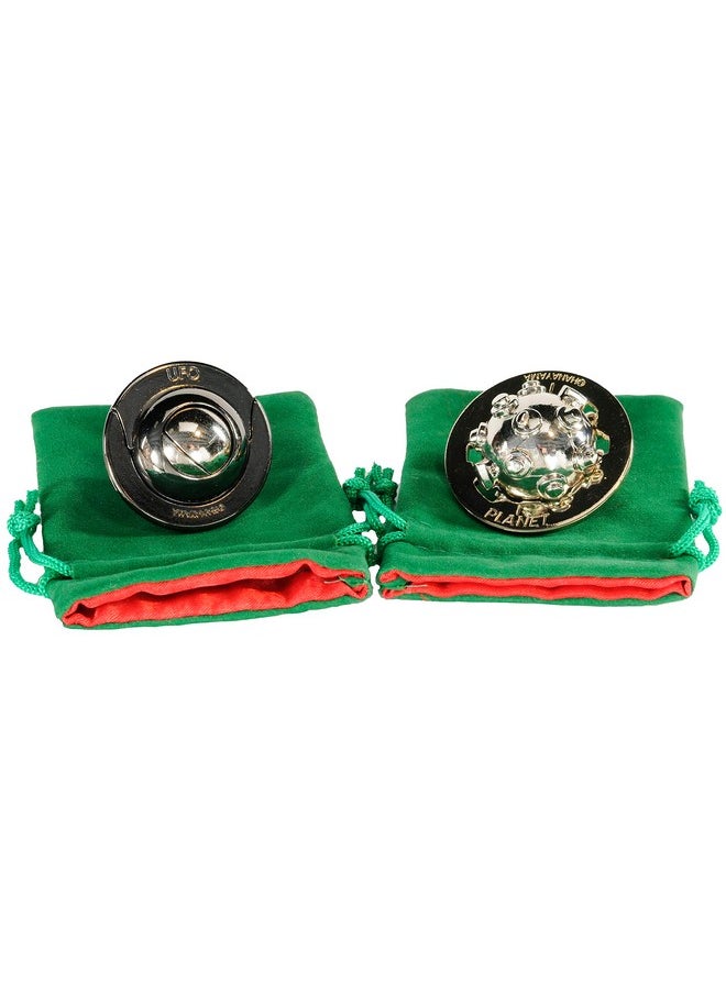 Deluxe Games and Puzzles Planet & Ufo Hanayama Puzzles, With Green Velvet/Red Satin Drawstring Pouches - Bundled Items,(Unv_Set31)  - Image 3