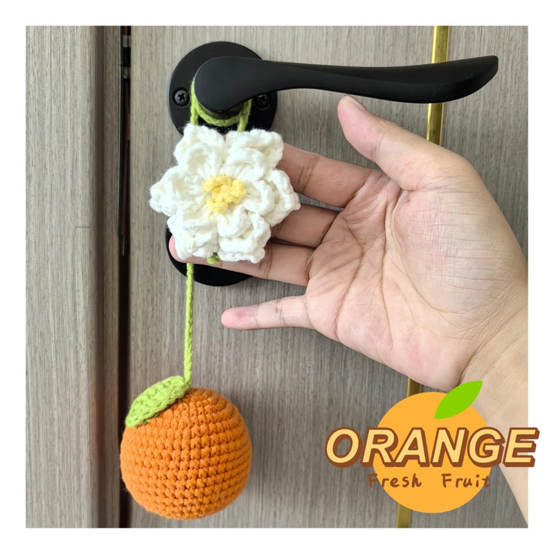 Mshion Car Rear View Mirror Hanging Accessory  Cute Tangerines Car Accessories  Crochet Car Decor  Hand Knitted Car Mirror Hanger for Holiday Gifts - Image 5