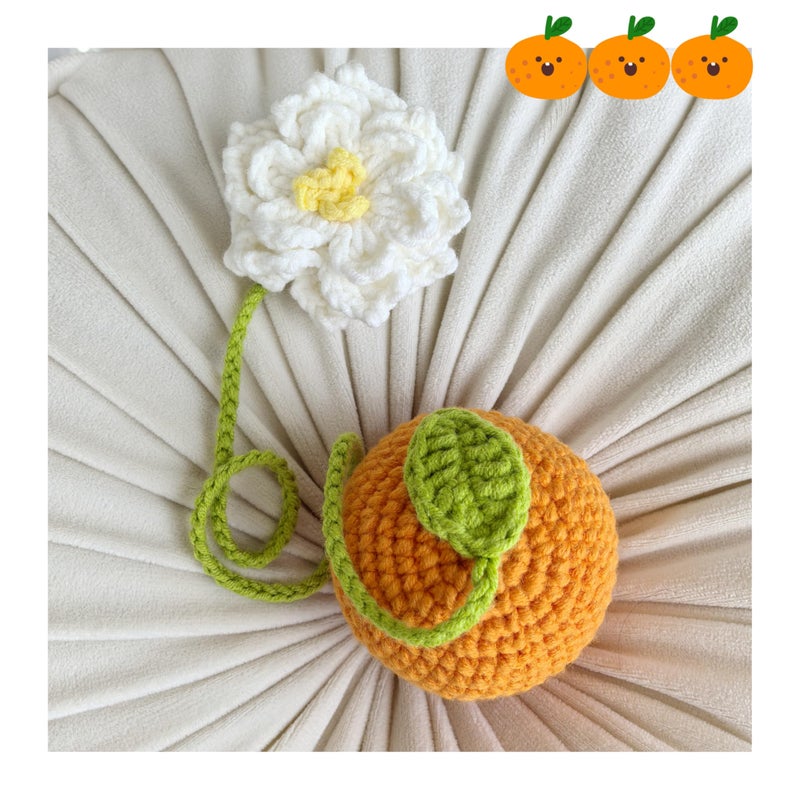 Mshion Car Rear View Mirror Hanging Accessory  Cute Tangerines Car Accessories  Crochet Car Decor  Hand Knitted Car Mirror Hanger for Holiday Gifts - Image 3