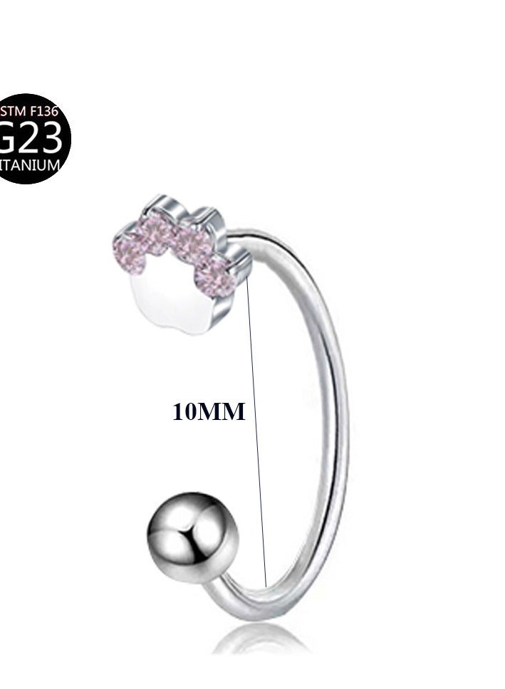 Innoshine Hypoallergenic Titanium C-Shaped Body Piercing Ring for NOSE, Lip & Ear. Fashion Nose Ring, Lip Ring with Pink Cat Paw  Zirconia Internal Thread Barbell Body Piercing Jewelry    Nose Ring, Earrings, Lip Ring for Sensitive Skin - Image 3