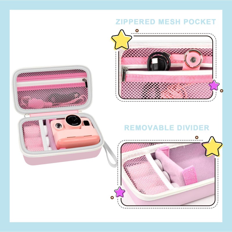 Grapsa kids Instant Print Camera Case Compatible with DYLANTO for ESOXOFFORE for ETIKEZ for YTETCN for DUDUDRAGON Digital Camera,Portable Storage Organizer with Pocket for Accessories(Box Only)-Pink - Image 4