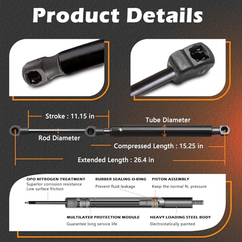 TINGYINGDA 2PCS 26.38 in Front Hood Lift Support Struts Gas Spring Shocks Rod Compatible with Toyota 13-18 Avalon / 12-17 Camry (2012 2013 2014 2015 2016 2017 2018) - Image 3