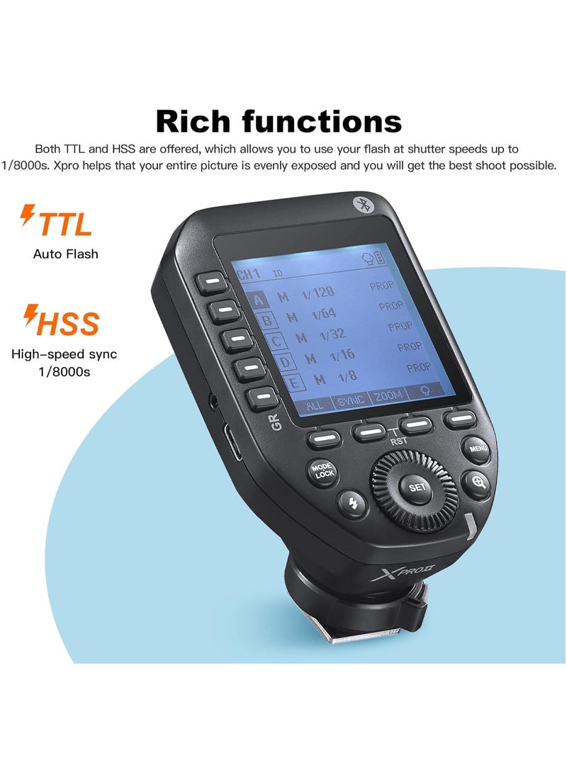 Godox XProII-N Wireless Flash Trigger for Nikon Cameras, 2.4G TTL Wireless Flash Transmitter HSS 1/8000s, TCM Transform Function, Bluetooth Connection, New Hotshoe Locking, Large LCD Display  - Image 2